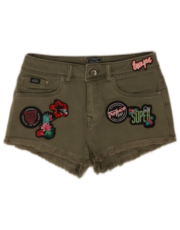 Superdry Damen-Jeansshorts mit Grafik, W28, mittelgrün, floral, tropisch