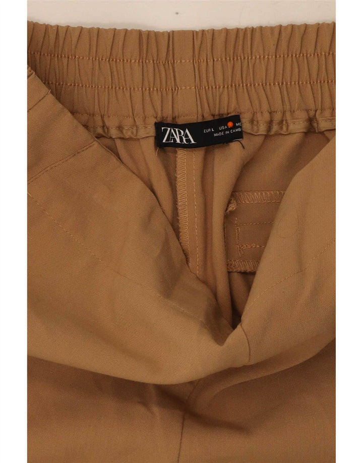 Schmale, verkürzte Damenhose von Zara, Größe L, W33, L24, Beige, Polyester