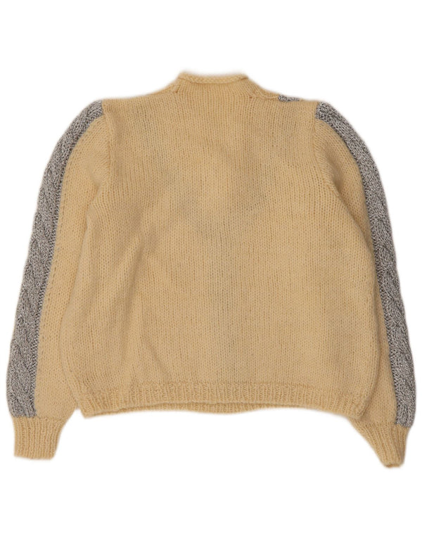 Vintage Damen Crop V-Ausschnitt Pullover Pullover UK 14 Large Beige Colourblock