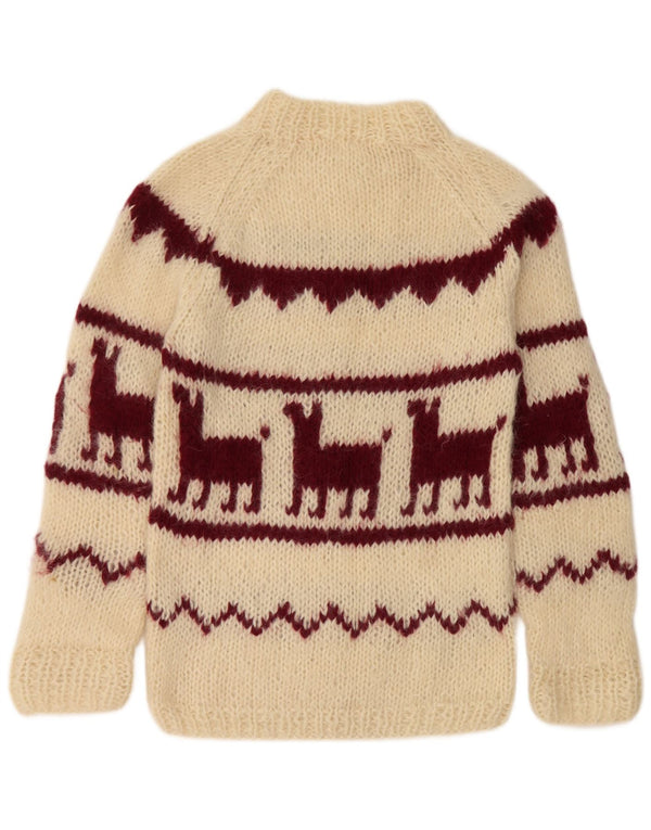 Vintage Damen Rundhalspullover Pullover UK 14 Medium Off White Aztec