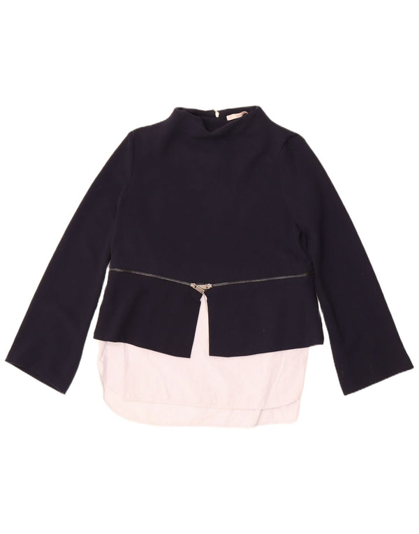 Zara Damen Langarm-Tunika-Oberteil UK 12 Medium Marineblau Farbblock