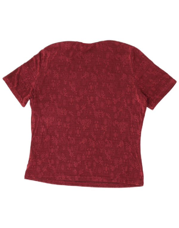 Marks & Spencer Damen T-Shirt Top UK 14 Large Burgundy Floral Acetate