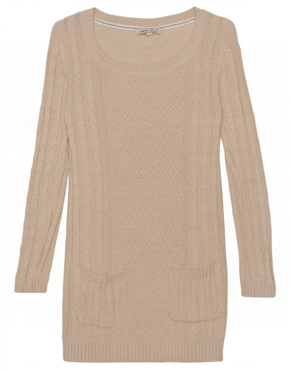 Fat Face Damen-Langarm-Pulloverkleid, Größe S, Beige, Baumwolle