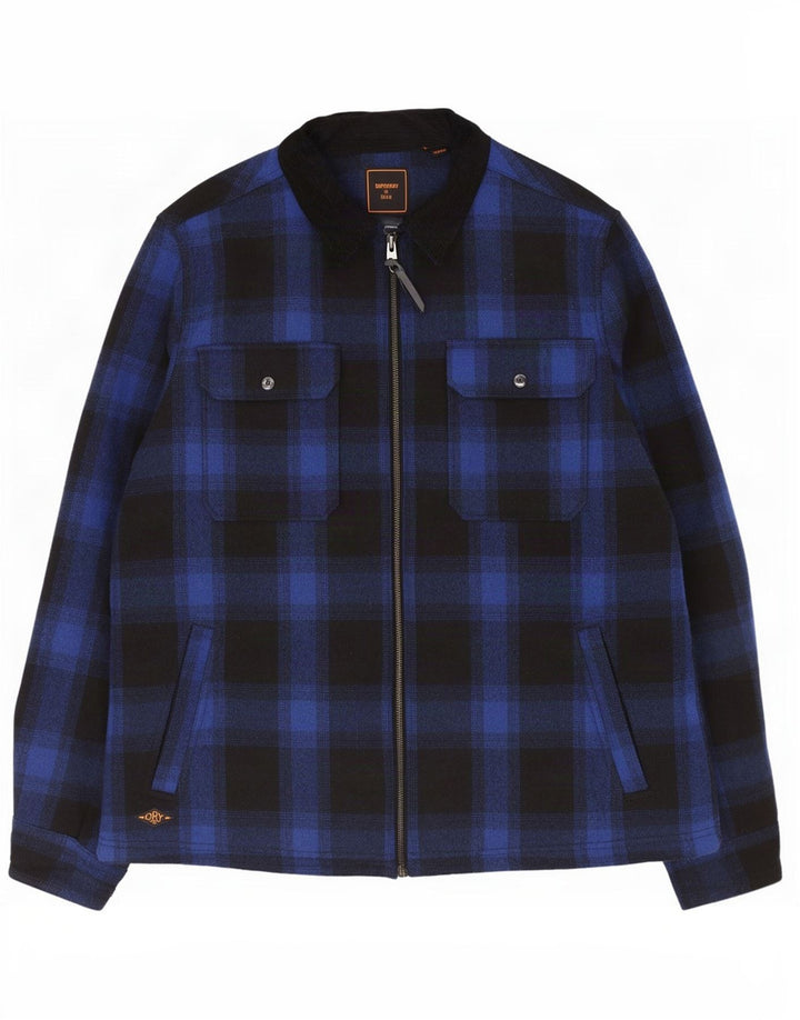 Superdry Herren Shacket Jacke UK 44 2XL Marineblau karierte Wolle