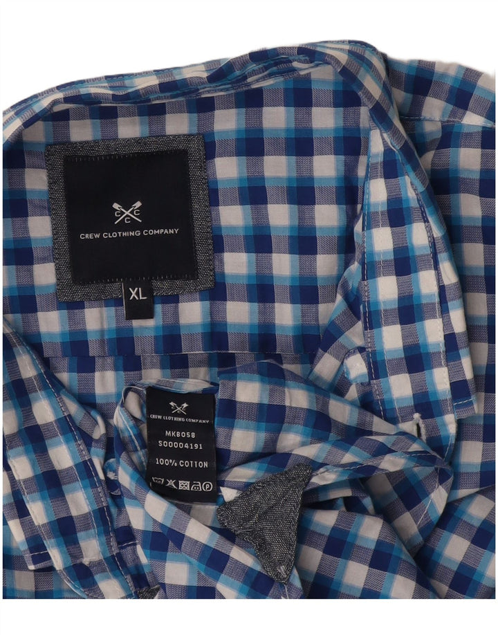 Crew Herren-Kurzarmhemd XL, blau kariert, Baumwolle