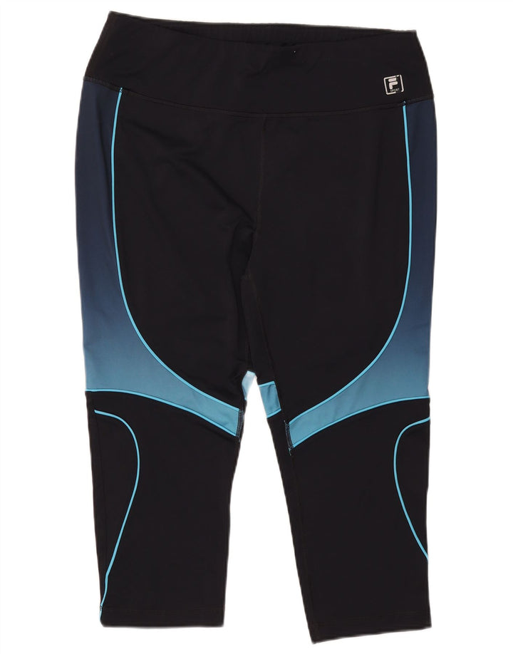 Fila Damen Capri-Leggings UK 18 XL Schwarzes Colourblock-Polyester