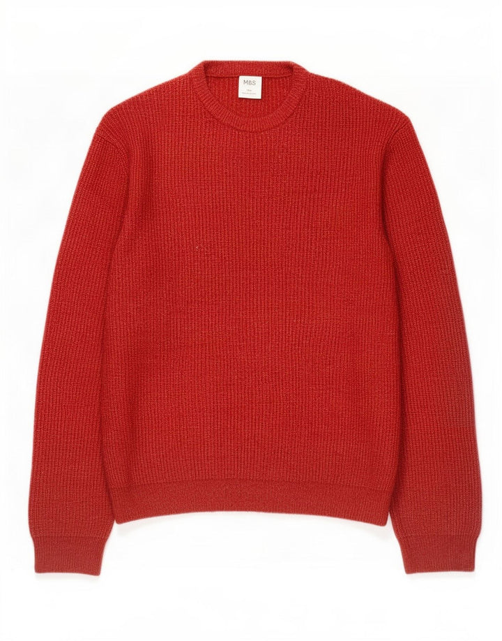 Marks & Spencer Herren-Pullover mit Rundhalsausschnitt, 2XL, Rot, Polyamid