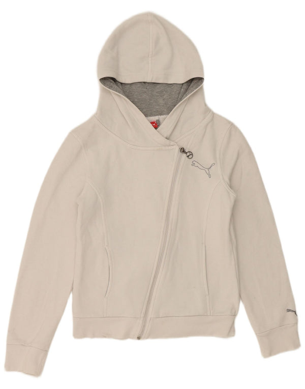 Puma Damen Zip Hoodie Pullover UK 10 Small Weiße Baumwolle