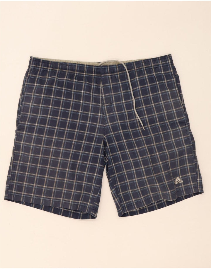 Adidas Herren-Badeshorts, groß, marineblau, kariert, Baumwolle