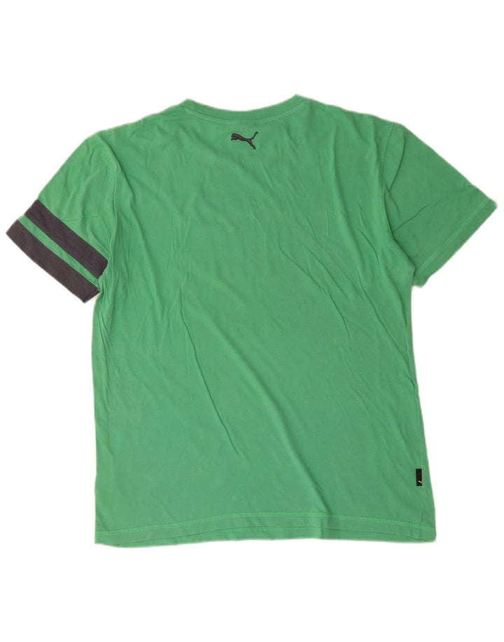 Puma Herren Grafik-T-Shirt-Oberteil aus mittelgrüner Colourblock-Baumwolle