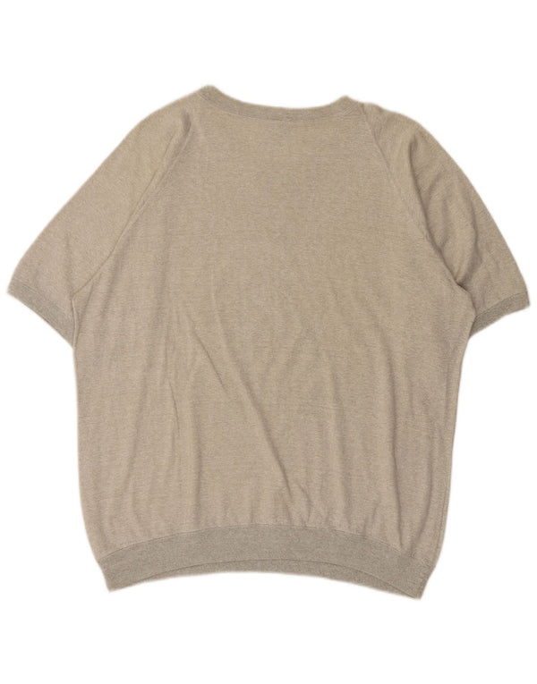 Vintage Mens Short Sleeve Crew Neck Jumper Sweater Large Beige Flecked