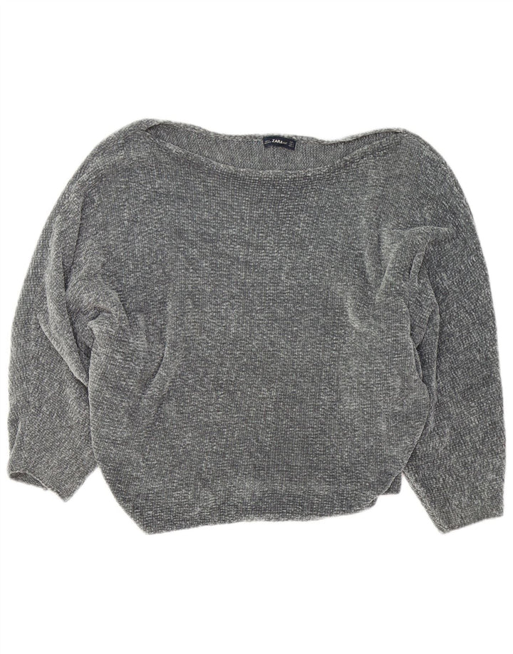 ZARA Damen-Pullover, übergroß, U-Boot-Ausschnitt, UK 14, Mittelgrau, Polyester