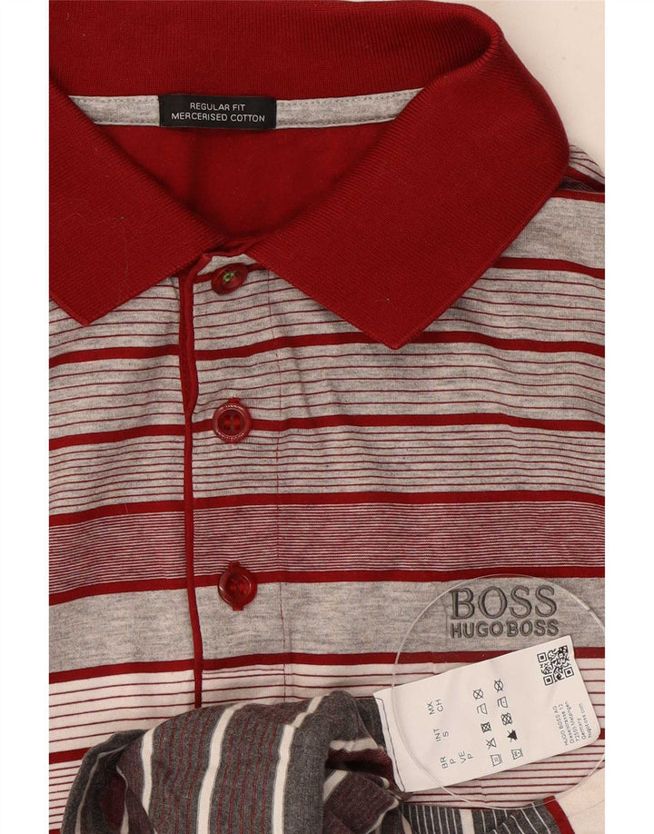 Hugo Boss Herren-Poloshirt mit normaler Passform, klein, rot gestreift, Baumwolle