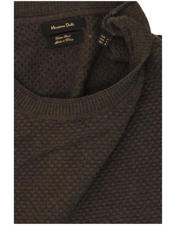 MASSIMO DUTTI Herren-Pullover mit Rundhalsausschnitt, groß, Khaki, Baumwolle