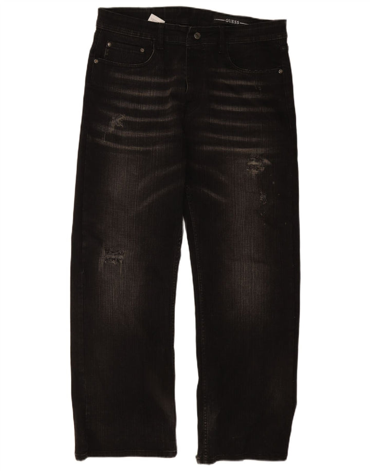 GUESS Herren Straight Jeans W36 L30 Schwarze Baumwolle