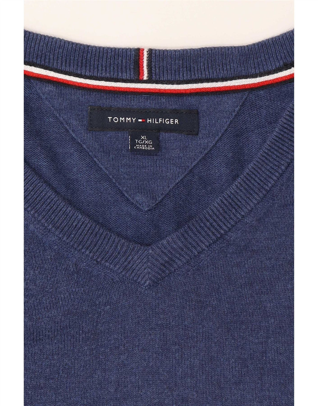 Tommy Hilfiger Herren-Pullover mit V-Ausschnitt, XL, Blau, klassisch