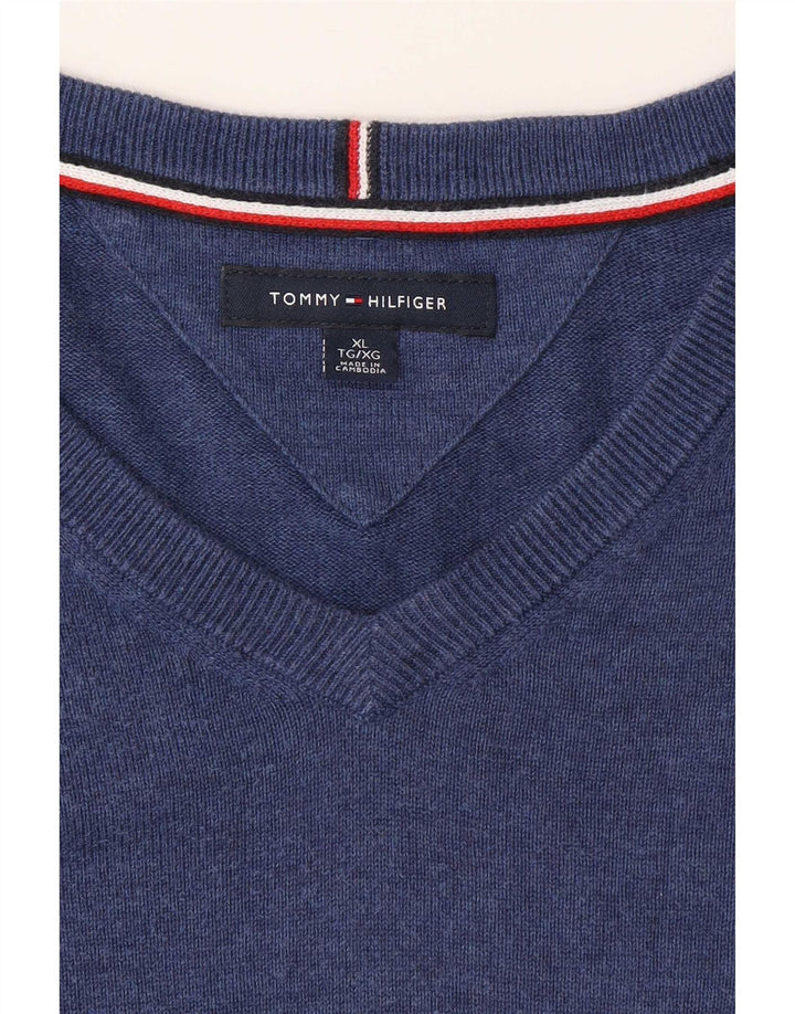 Tommy Hilfiger Herren-Pullover mit V-Ausschnitt, XL, Blau, klassisch