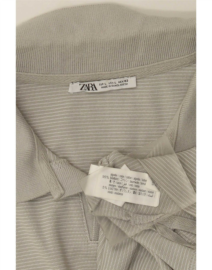 Zara Herren-Poloshirt, große graue Nadelstreifen-Baumwolle