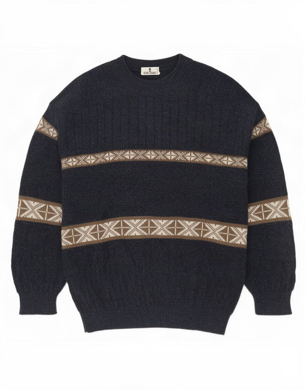 Vintage Herren Rollkragenpullover Pullover Medium Marineblau Fair Isle