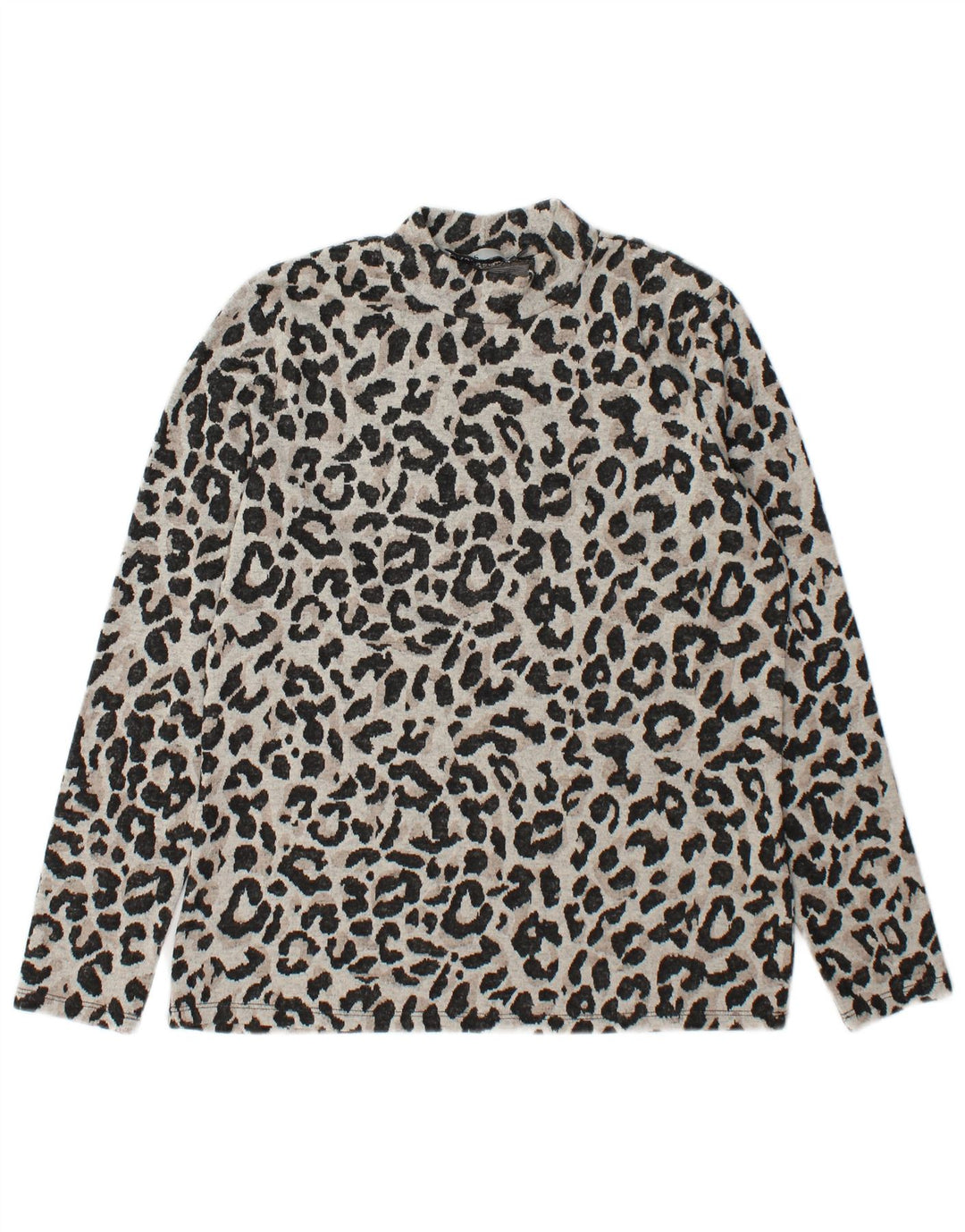 Oasis Damen Top Langarm UK 14 Mittelgraues Polyester mit Animal-Print