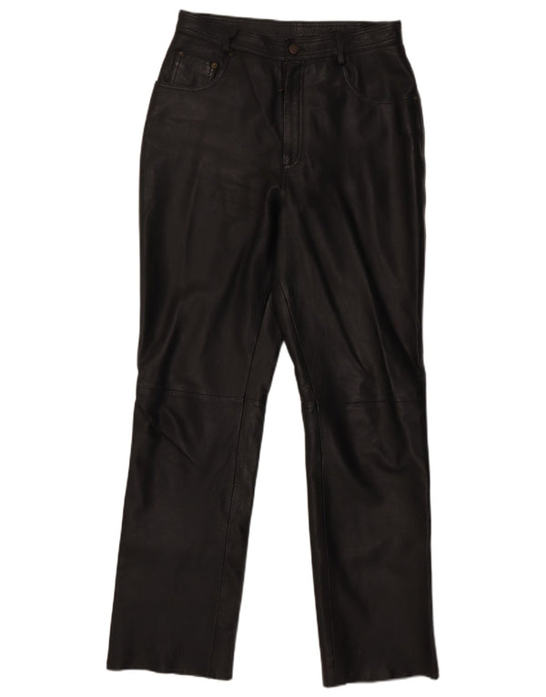 Vintage Damen gerade Lederhose UK 14 Medium W30 L31 Schwarz