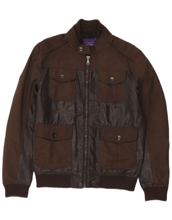Zara Herren Kunstlederjacke UK 38 Mittelbraunes Polyurethan