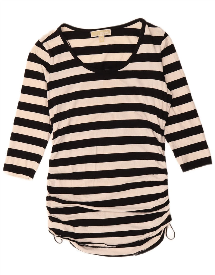 Michael Kors Damen-Top, 3/4-Ärmel, UK-Größe 12, mittelschwarz, gestreift, Baumwolle