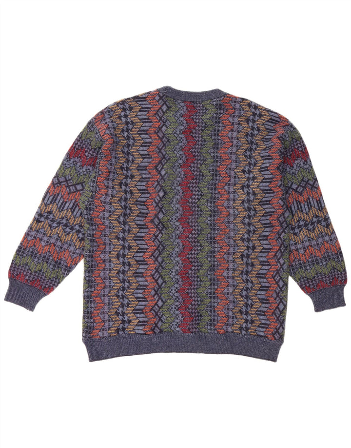 CASSAN Herren-Pullover mit U-Boot-Ausschnitt, IT 52, große marineblaue Chevron-Wolle