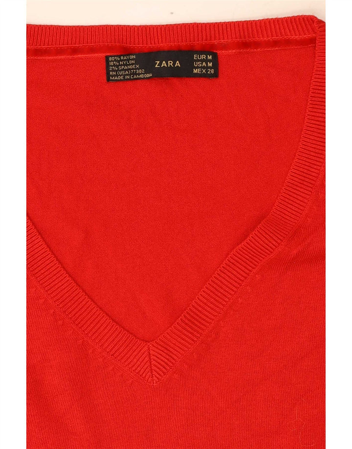 Zara Damen-Pullover mit V-Ausschnitt, UK 12, Mittelrot, Viskose