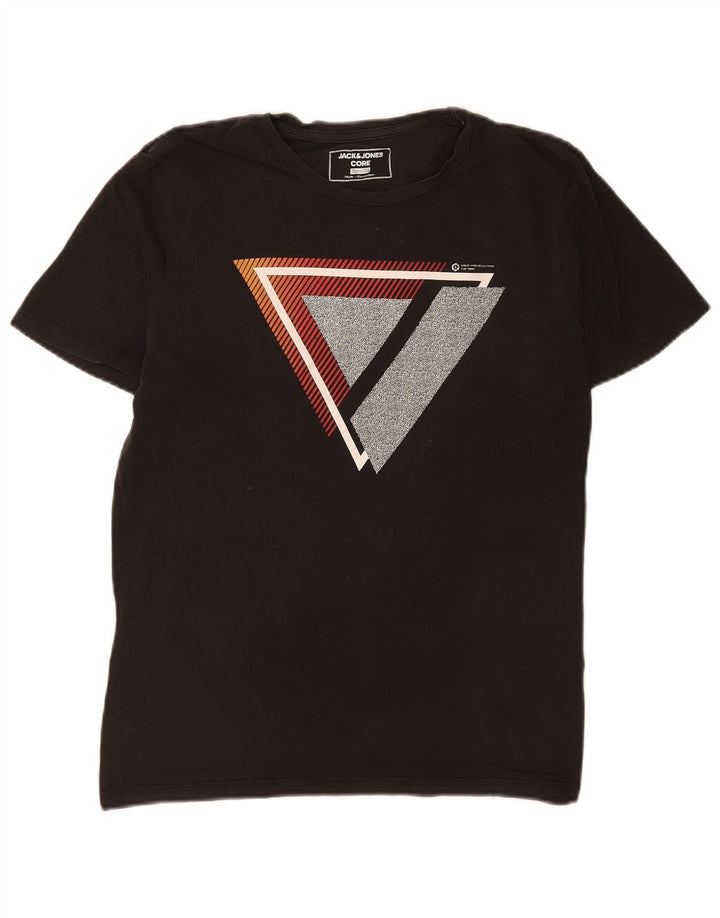 Jack & Jones Herren Slim Fit Grafik-T-Shirt-Oberteil aus mittelschwarzer Baumwolle
