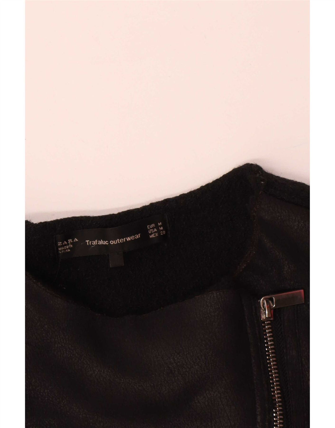 Zara Damen Leder Bikerjacke UK 12 Medium Schwarz