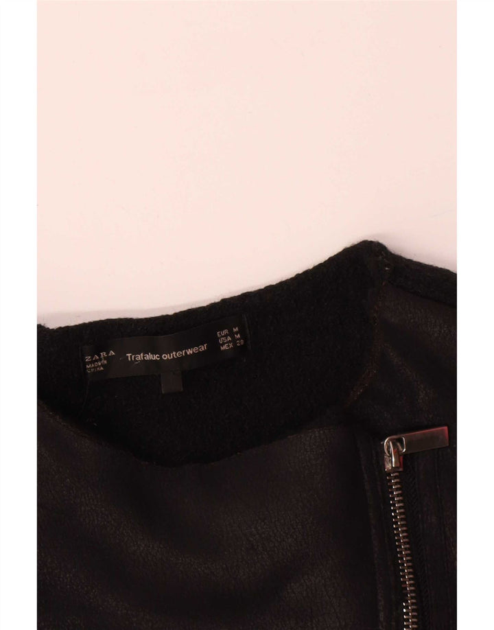 Zara Damen Leder Bikerjacke UK 12 Medium Schwarz