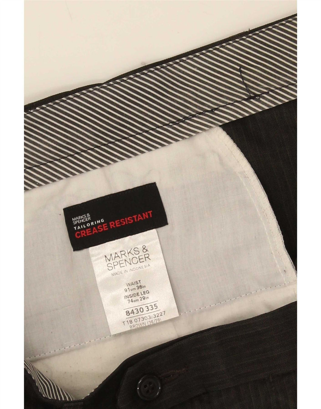 Marks & Spencer Herren-Anzughose mit Pegged-Anzug, W36 L29, braunes Nadelstreifen-Polyester