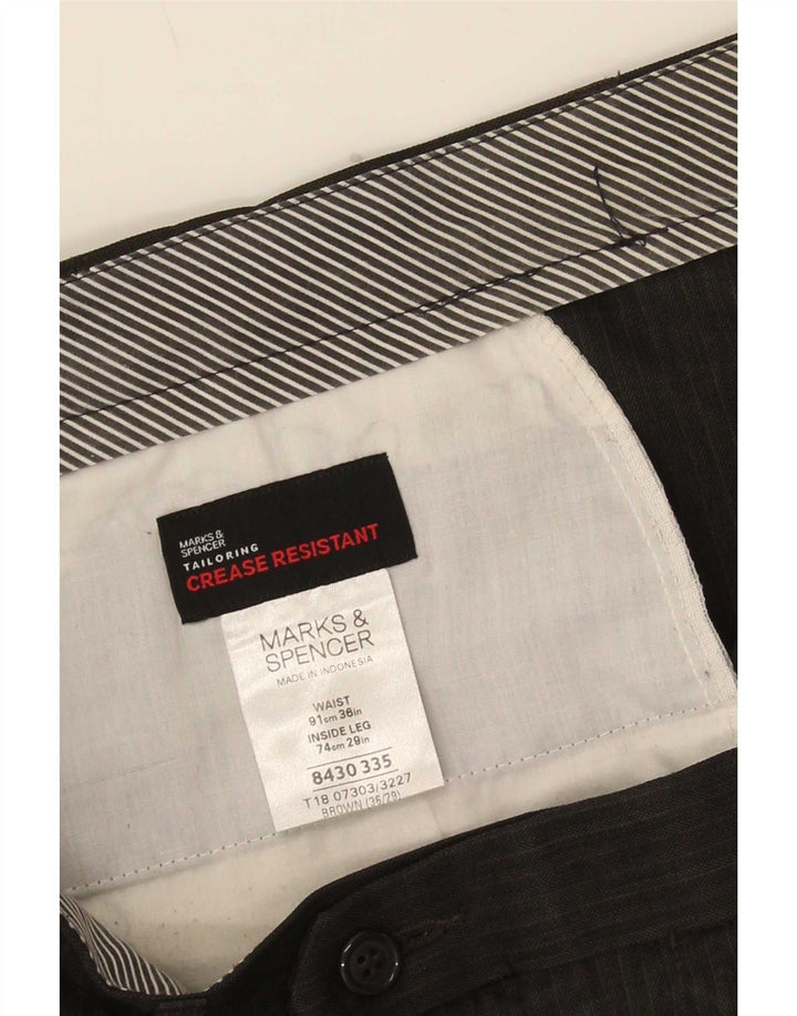 Marks & Spencer Herren-Anzughose mit Pegged-Anzug, W36 L29, braunes Nadelstreifen-Polyester