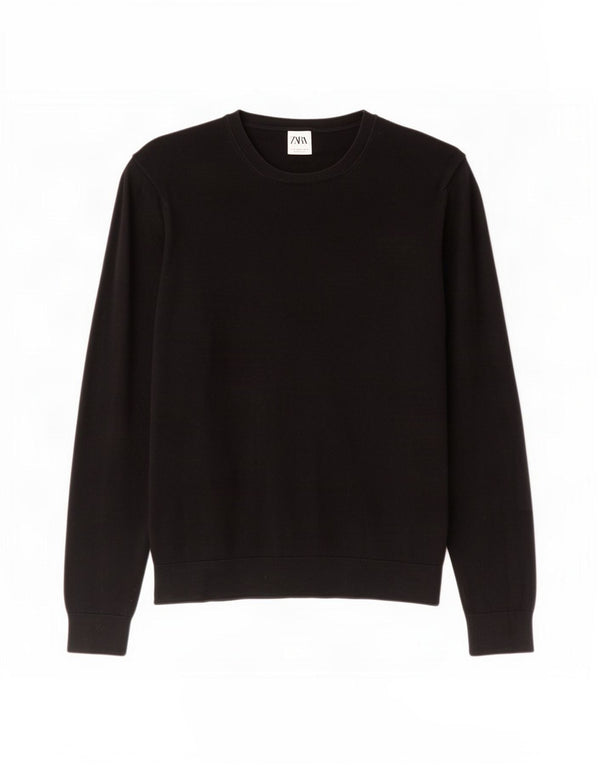 Zara Herren-Pullover mit Rundhalsausschnitt, mittlere schwarze Baumwolle