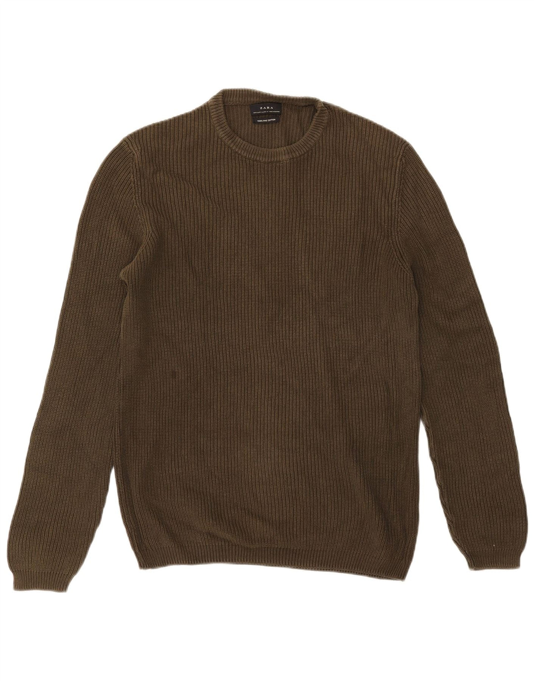 Zara Herren-Pullover mit Rundhalsausschnitt, XL, Khaki, Baumwolle