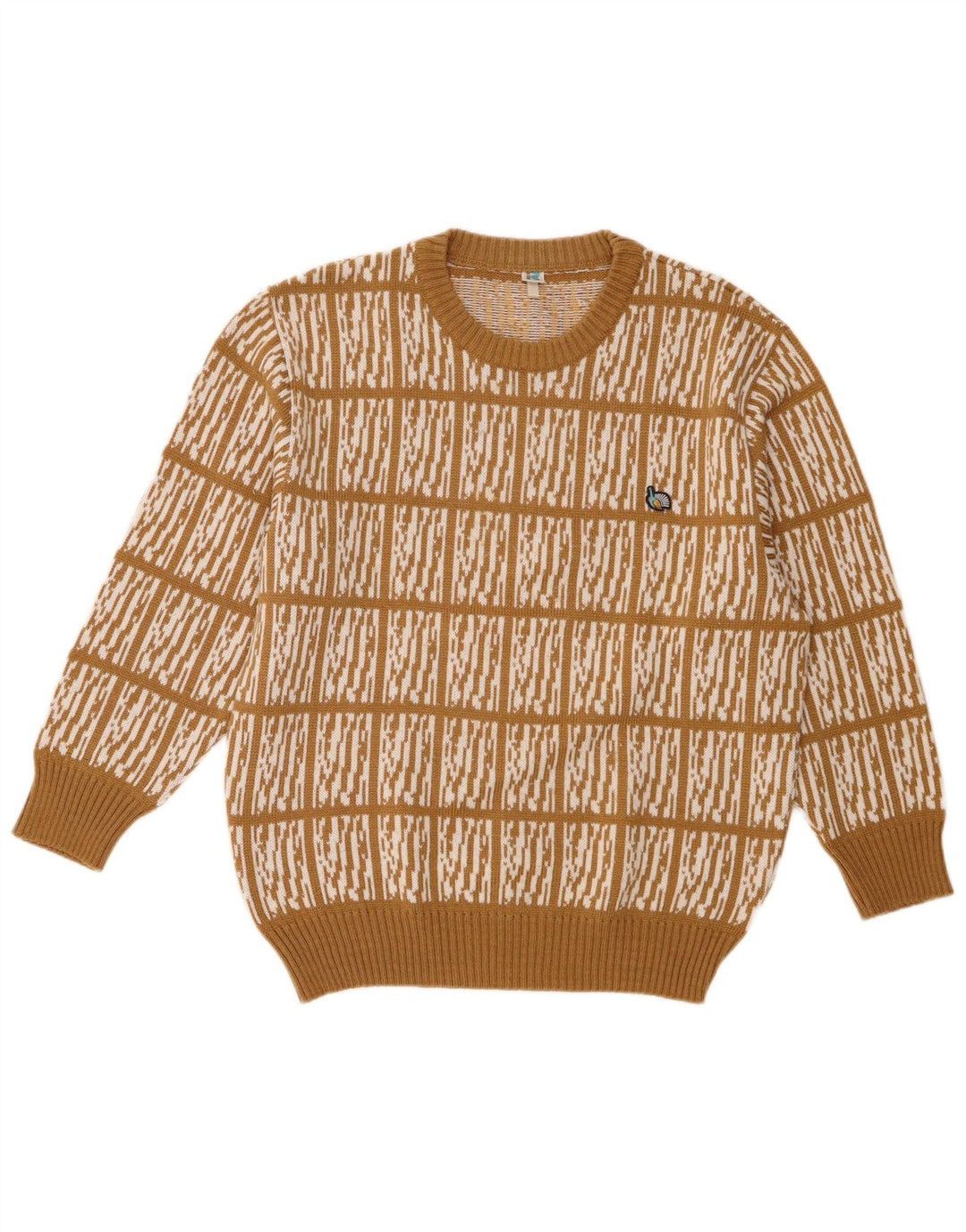 Rasica Herren-Pullover mit Rundhalsausschnitt, mittelbeige karierte Wolle