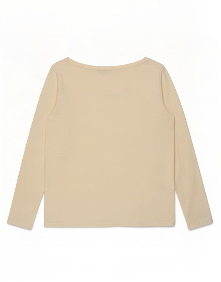 Benetton Womens Graphic Top Langarm UK 8 Small Beige