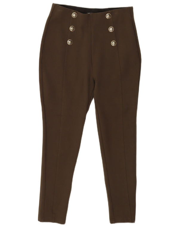 Zara Damen Crop Leggings UK 14 Große grüne Viskose