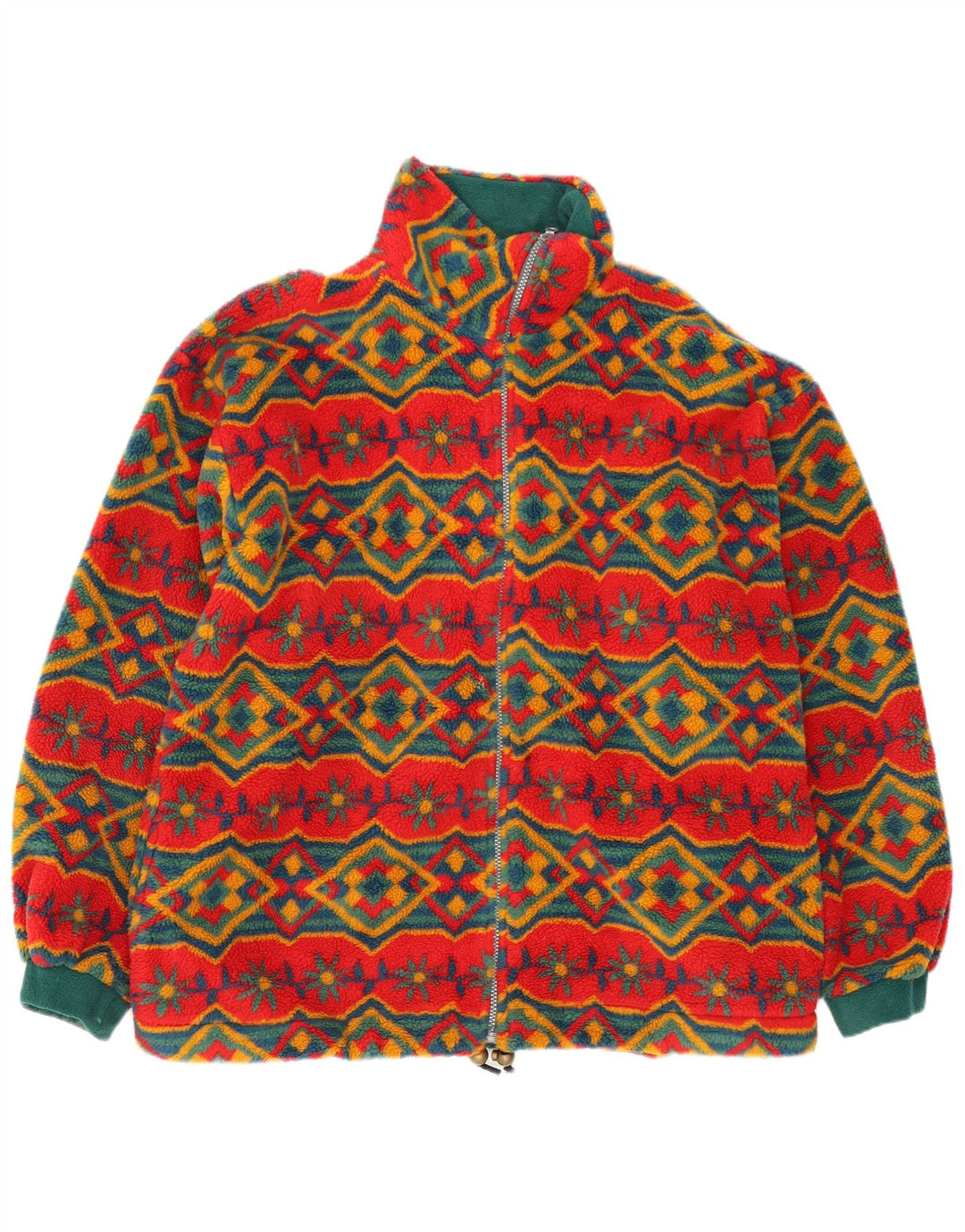 Vintage Damen Übergroße Fleecejacke UK 18 XL Rot Geometrisch
