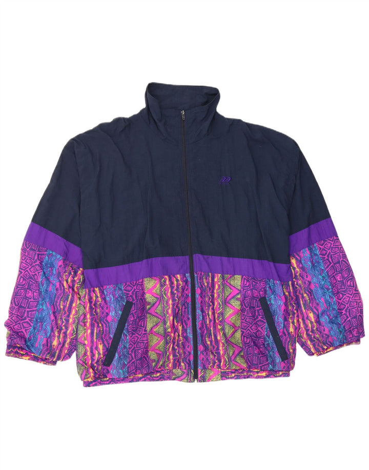 VINTAGE Herren-Trainingsanzug-Oberjacke UK 46/48 XL Marineblaues Colourblock-Nylon