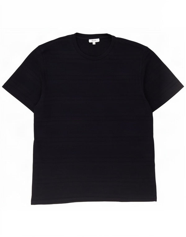 Reiss Herren-T-Shirt-Oberteil aus mittelblauer Nadelstreifen-Baumwolle in Marineblau