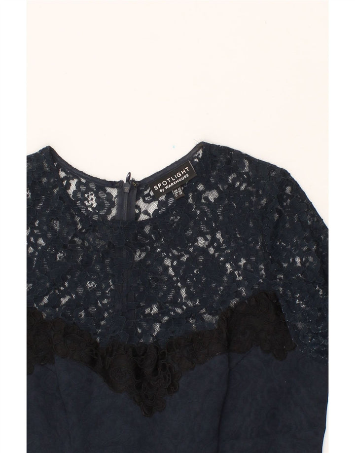 WAREHOUSE Womens Lace Sheath Dress UK 12 Medium Navy Blue Floral Polyester Vintage Warehouse and Second-Hand Warehouse from Messina Hembry 
