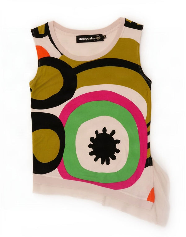 Desigual Damen Asymmetrisches Trägershirt UK 12 Mittelweiß Geometrisch