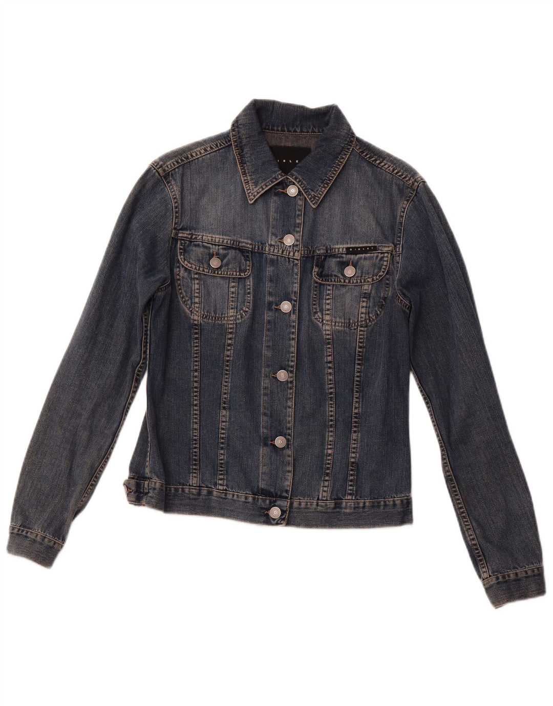 SISLEY Damen Jeansjacke UK 10 Small Marineblaue Baumwolle