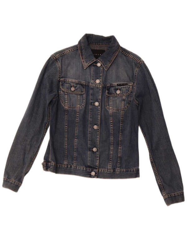 SISLEY Damen Jeansjacke UK 10 Small Marineblaue Baumwolle