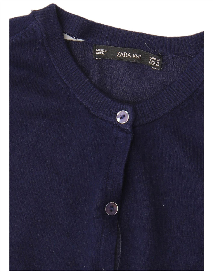 ZARA Damen Strickjacke UK 12 Medium Marineblau