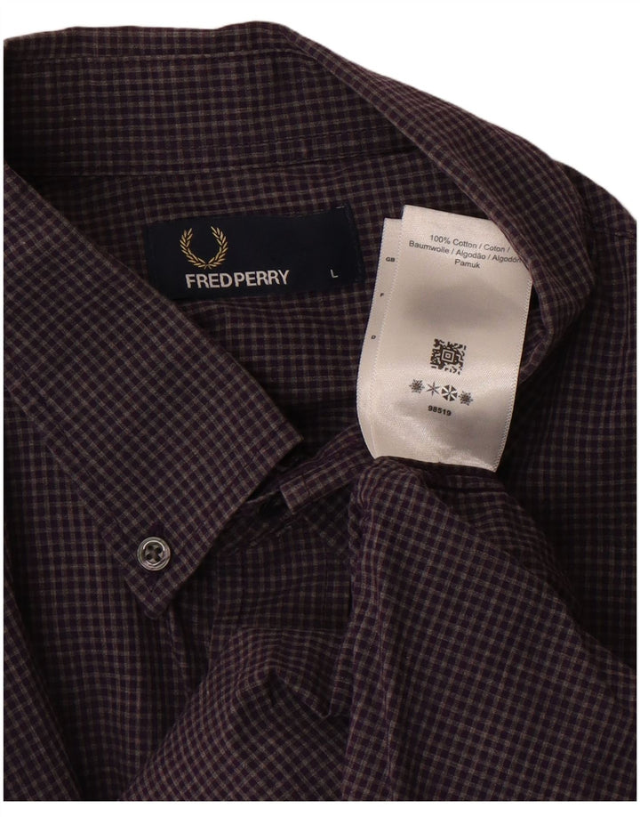 FRED PERRY Herrenhemd, groß, lila Gingham-Baumwolle