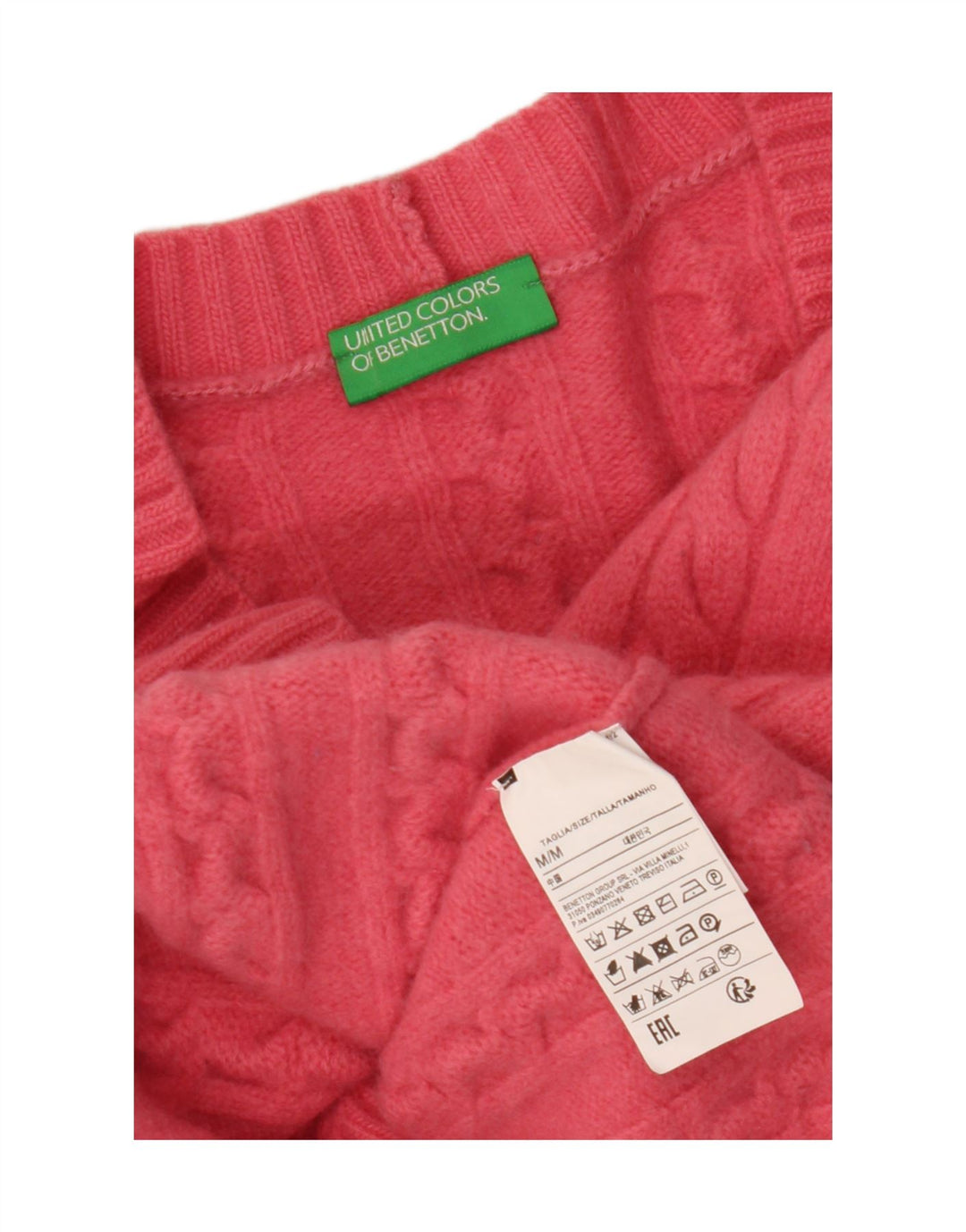BENETTON Damen Crop Cardigan Pullover UK 14 Mittelrosa Wolle