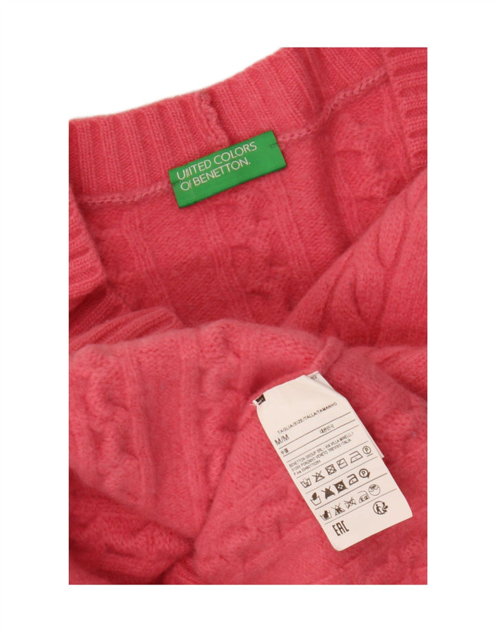 BENETTON Damen Crop Cardigan Pullover UK 14 Mittelrosa Wolle